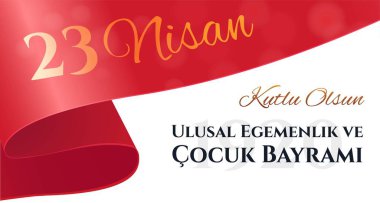 23 Nisan hindi pankartı. Türk bayramı, kültür. Özgürlük ve bağımsızlık. Ulusal egemenlik ve çocuklar günü. Ulusal Egermenlik ve Cocuk Bayrami Kutlu Olsun. Çizgi film düz vektör çizimi
