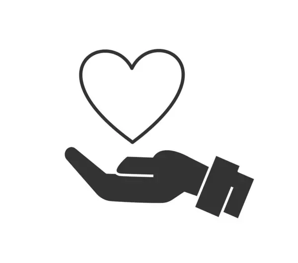 Pflegende Hand Mit Herz Symbol Schwarz Großzügigkeit Und Nächstenliebe Freiwilligenarbeit — Stockvektor