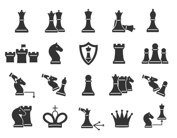 Шахматные Черные Иконки Коллекция Графических Элементов Сайта Метафора Стратегии Планирования — стоковый вектор