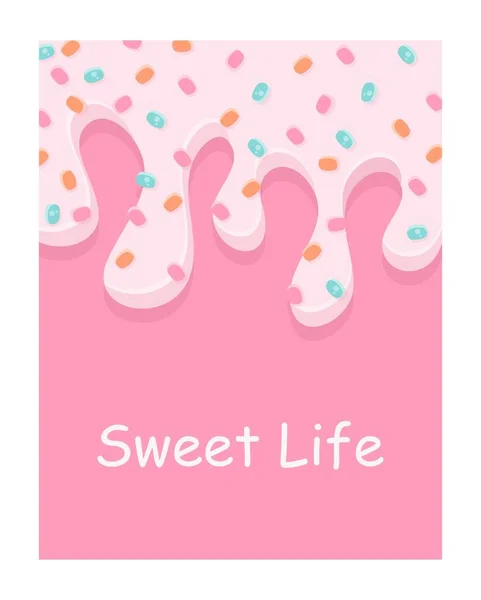 Donuts Rosa Banner Süßes Leben Und Zuckerguss Süße Produkte Fast — Stockvektor