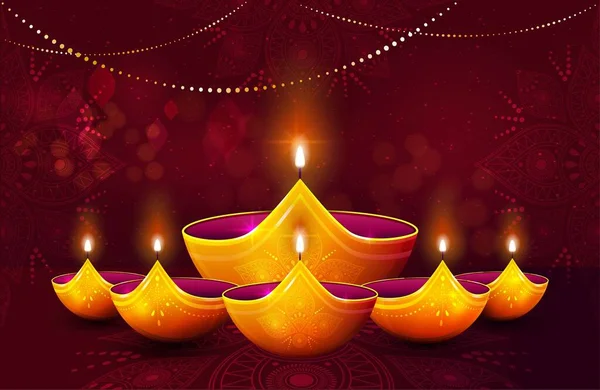 Diwali Auf Lampen Indische Kultur Und Traditionen Gestaltungselement Für Gruß — Stockvektor