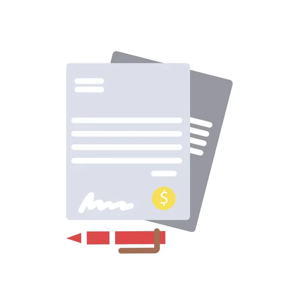 Zakelijk Contract Icoon Documenten Met Zegel Handtekening Rode Pen Metafoor — Stockvector
