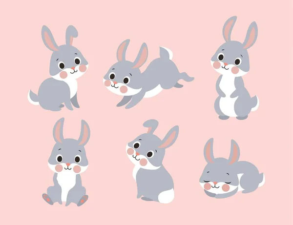 Lindos Conejos Colección Elementos Gráficos Para Web Animal Símbolo Las — Vector de stock