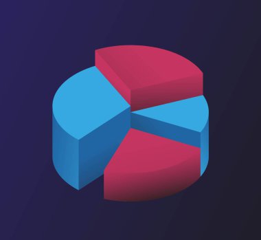 Kırmızı ve mavi diyagram. İşitsel ve turta dilimleri. Şablon, düzen ve kilit. Uygulamalar ve programlar için bilgi grafikleri, arayüz. Karikatür izometrik vektör çizimi