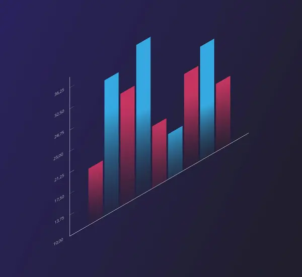 赤と青のチャート さまざまなサイズの多色のコラム Webサイトのポスターまたはバナー データの可視化 情報と統計を活用する マンガイソメトリックベクターイラスト — ストックベクタ