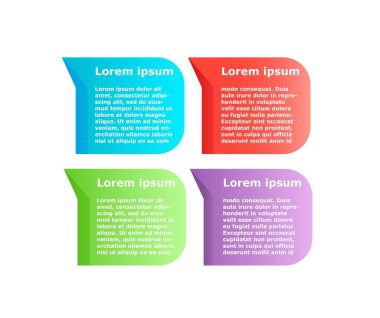 Bilgi konuşma baloncukları konsepti. Metin için çok renkli boşluk. Şema ve yapı. Analitik ve pazarlama araştırmaları. Şablon, tasarım ve maket. Çizgi film düz vektör çizimi