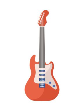Elektro gitar konsepti. Rock müzik çalmak için geleneksel müzik aleti. Aşırı yükleme ve çarpıtma. Gösteri ve gösteri için müzik aletleri. Çizgi film düz vektör çizimi