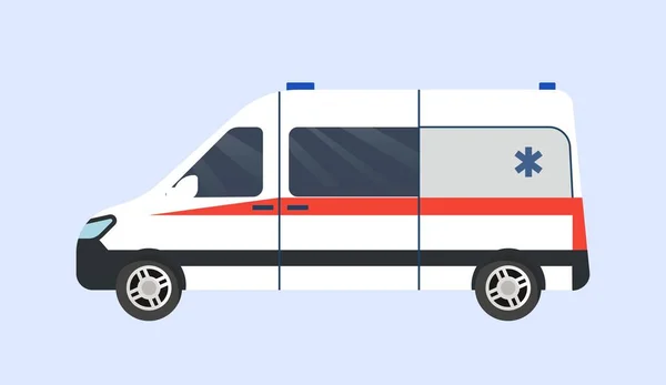 Rettungswagen Seitenansicht Gesundheitsfürsorge Sowie Soforthilfe Und Unterstützung Rettungswagen Mit Sirenen — Stockvektor