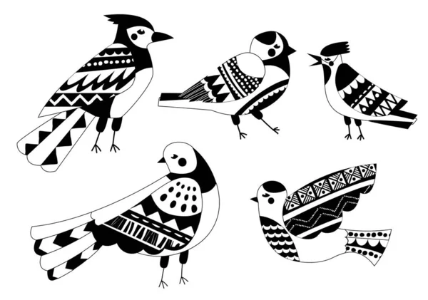 Fåglar Svarta Set Insamling Grafiska Element För Webbplatsen Minimalistisk Kreativitet — Stock vektor
