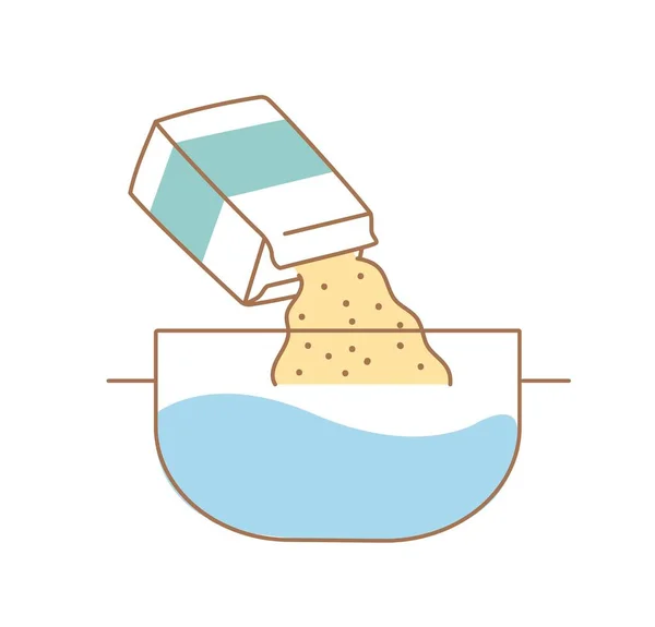 Brei Der Pfanne Kochen Körner Aus Karton Mit Kochendem Wasser — Stockvektor