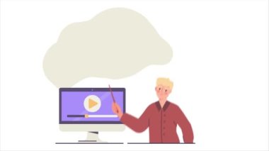 İş hayatında hikaye anlatmak. Taşınan erkek girişimci şirket kalkınma planı ve finansal başarı için strateji sundu. Başarılı başlangıçtan bahseden karakter. Düz grafik çizgi film