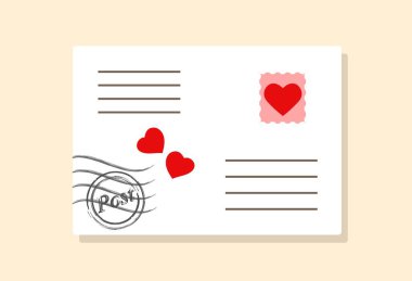 Romantik zarf konsepti. Mühür ve pullu mektup, aşk mektupları. Web sitesi afişi ya da afişi. Romantizm ve destek, sevgililer günü sembolü, romantizm. Çizgi film düz vektör çizimi