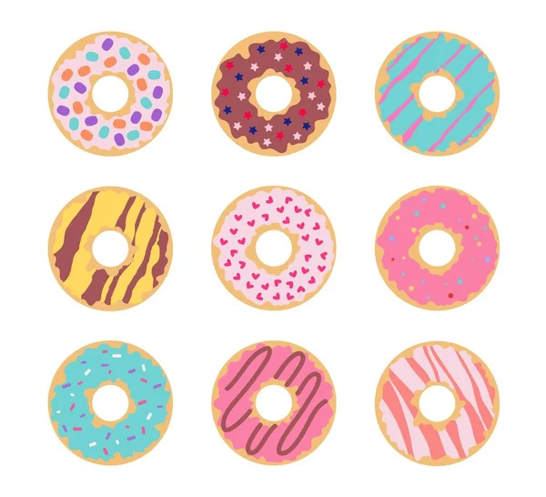 Donut Con Conjunto Aspersiones Colección Stickers Para Redes Sociales Mensajería — Vector de stock