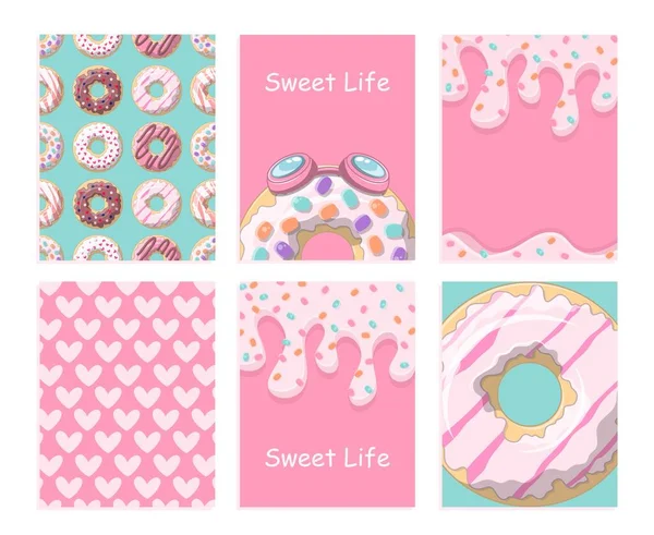 Ensemble Bannière Donuts Collection Éléments Graphiques Pour Site Web Conception — Image vectorielle