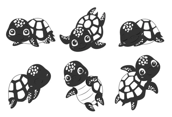 Conjunto Tortugas Negras Colección Elementos Gráficos Para Web Símbolo Tropical — Archivo Imágenes Vectoriales