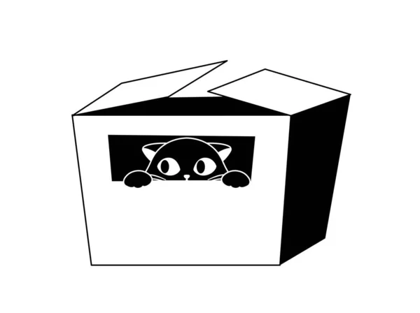 Zwarte Kat Met Doos Doodle Sticker Voor Sociale Netwerken Instant — Stockvector
