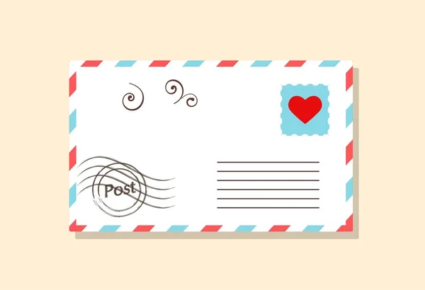 Romantický Koncept Obálky Dopis Srdcem Černým Razítkem Mezinárodní Komunikace Vzdálená — Stockový vektor