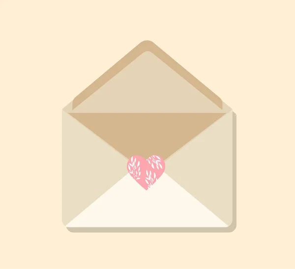 Conceito Envelope Romântico Carta Bege Com Coração Rosa Amor Cuidado — Vetor de Stock