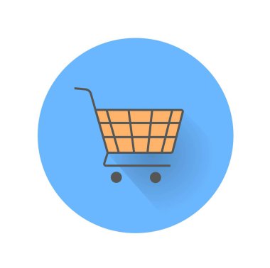 Sepet ya da araba ikonu. Sosyal ağlar ve anlık kuryeler için etiket. Sadakat programı, indirimler ve terfiler. Düzenli müşteriler için ikramiyeler ve ödüller, satışlar. Çizgi film düz vektör çizimi