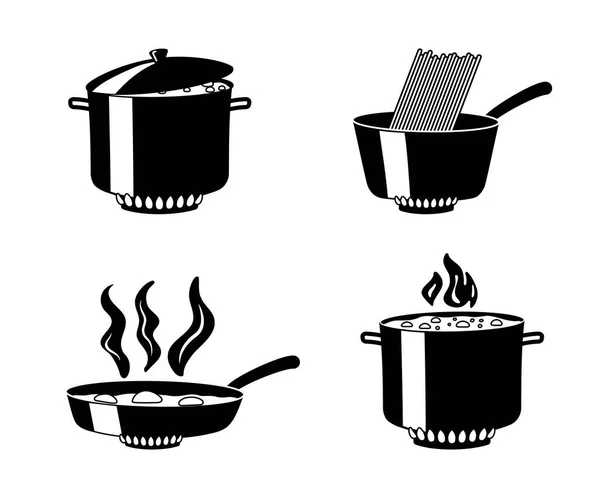Black Cooking Icons Collection Graphic Elements Website Pot Pan Kitchen — Stock Vector