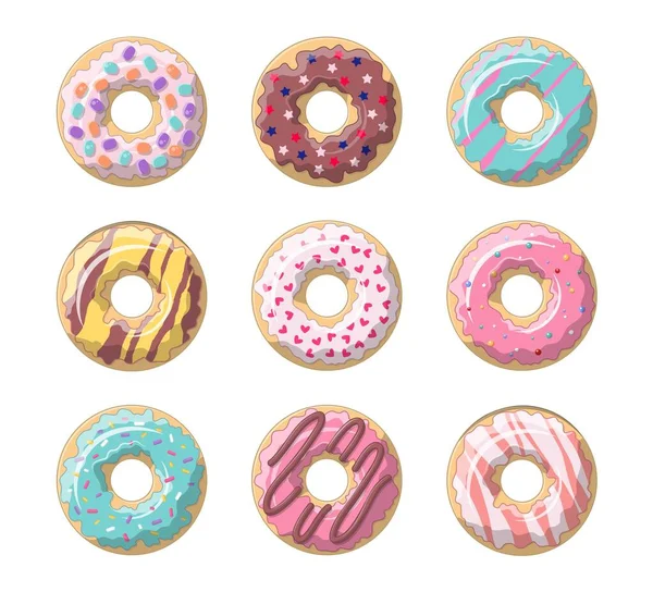 Donuts Coloridos Coleção Elementos Gráficos Para Site Produtos Doces Esmalte — Vetor de Stock