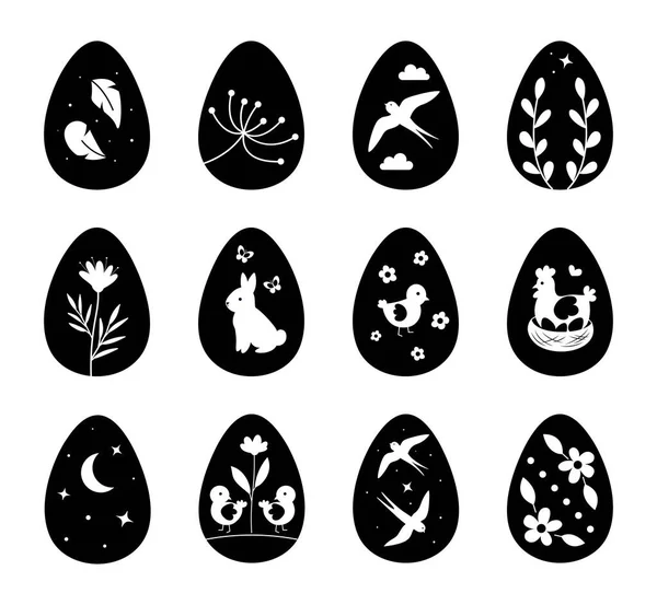 Яйца Черные Коллекция Силуэтов Графических Элементов Веб Сайта Символ Весеннего — стоковый вектор