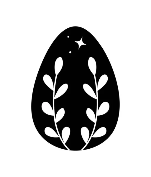 Силуэт Черного Яйца Листья Звезды Пасхальный Весенний Сезон Культура Традиции — стоковый вектор