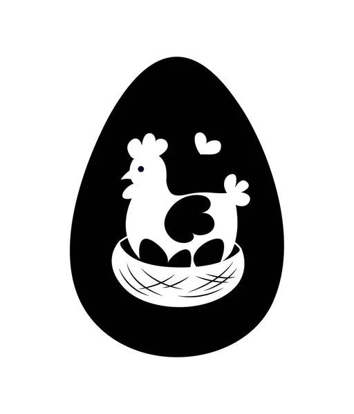 ブラックエッグシルエット ヘンは座って卵を産む 招待状と挨拶のためのデザイン要素 イースター 春休み そして宗教 漫画フラットベクターイラスト — ストックベクタ