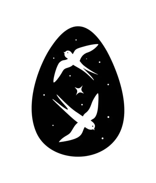 Sílhueta Ovo Preto Pássaros Andorinhas Fundo Céu Estrelado Galáxia Vento —  Vetores de Stock