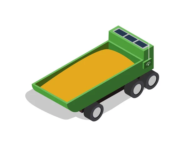 等距农场卡车 车辆与捆绑的干草 农业和农村生活 马和奶牛的食物 运输和物流概念 自动化和创新 卡通3D矢量插图 — 图库矢量图片