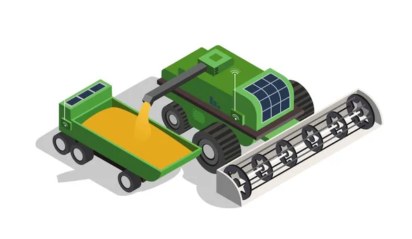 Camião Cereais Isométrico Automação Inovação Agricultura Processamento Colheita Veículos Para —  Vetores de Stock
