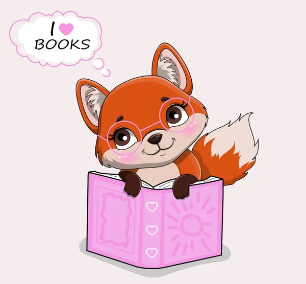Fox Szereti Könyveket Állatok Kikukucskálnak Tankönyv Mögül Hasznos Hobbi Oktatás — Stock Vector