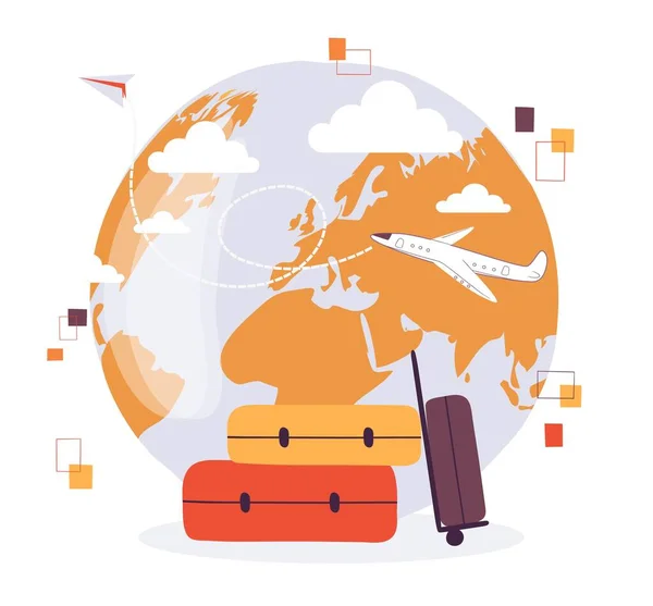 Reisekoffer Konzept Gepäck Vor Dem Hintergrund Von Globus Reise Und — Stockvektor