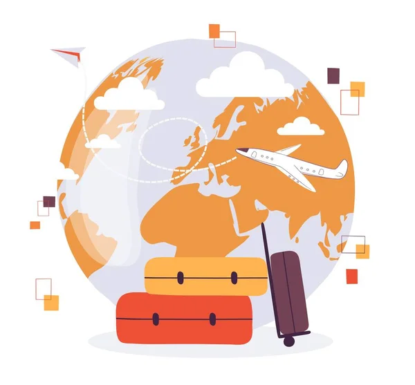 Concept Valise Voyage Bagages Sur Fond Globe Voyage Tourisme Mode — Image vectorielle