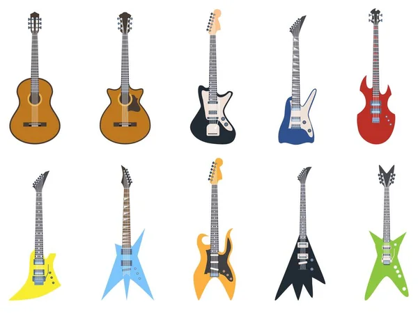 Set Aus Verschiedenen Gitarren Aufkleber Mit Klassischen Akustischen Elektrischen Und — Stockvektor