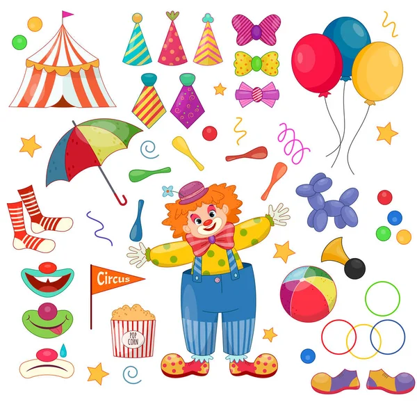 Clown Avec Des Articles Fixés Homme Aux Skittles Multicolores Boules — Image vectorielle