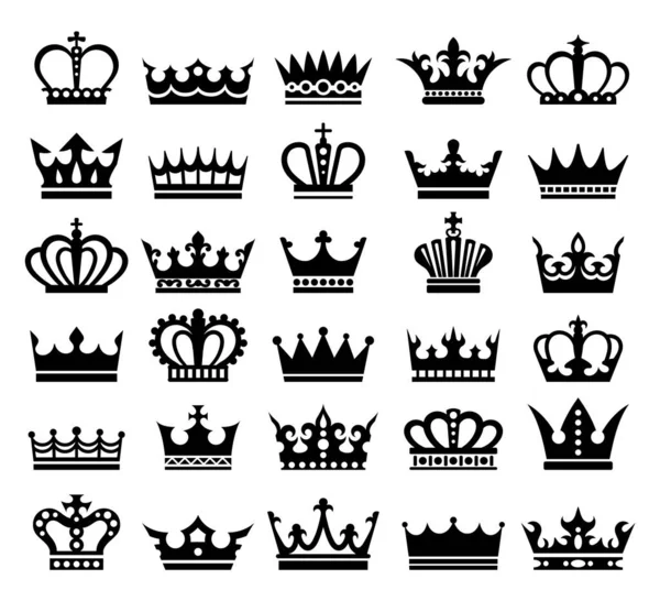 Crown Icons Set Collection Luxury Logo Aristocracy Kingdom Monarchy Symbol — Stock Vector