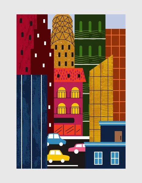 Городская Архитектура Машиной Плакат Баннер Городским Пейзажем Город Город Дорожным — стоковый вектор