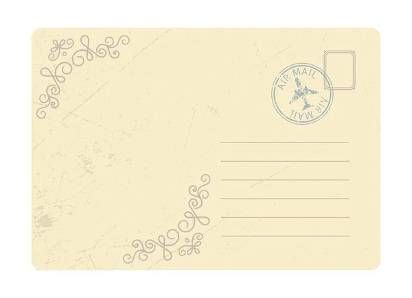 Cartão Postal Bege Envelope Carta Correio Vintage Carimbo Postal Símbolo — Vetor de Stock