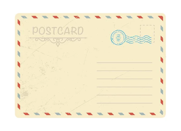 米色明信片或信封 调校信件或邀请卡 网站的海报或横幅 贴有邮戳和邮票的信件和信件 卡通平面矢量插图 — 图库矢量图片