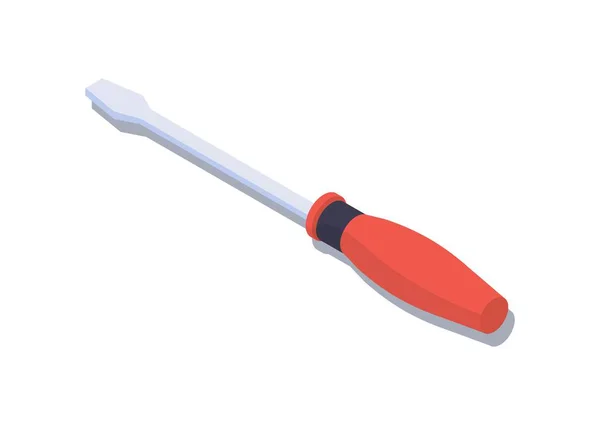 Изометрическая Красная Отвертка Инструмент Снаряжение Инструмент Пластиковая Ручка Металлом Реконструкция — стоковый вектор