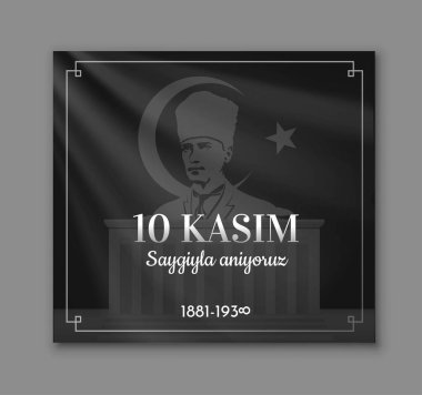 Tercümesi: 10 Kasım 'da saygıyla anmak. Ulusal Türk Anma Günü. Çizgi film düz vektör çizimi