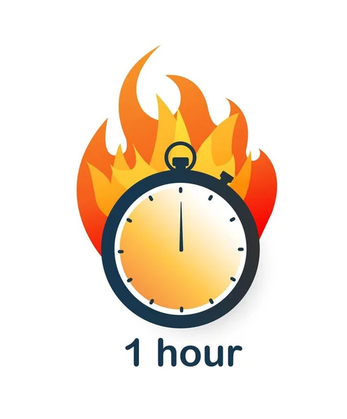 消防图标上的1小时钟 用于网站的图形元素 目标设定 业务通知 规划和战略制定 截止日期和管理 卡通平面矢量插图 — 图库矢量图片