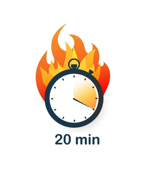火のアイコンに20分のクロック 時間の3分の1 時間管理 期限設定について 効果的なワークフローの組織 ウェブサイトのグラフィック要素 漫画フラットベクターイラスト — ストックベクタ
