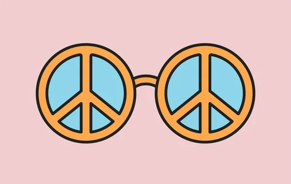 Óculos Com Sinal Paz Nos Anos Etiqueta Estilo Hippie Retrô —  Vetores de Stock