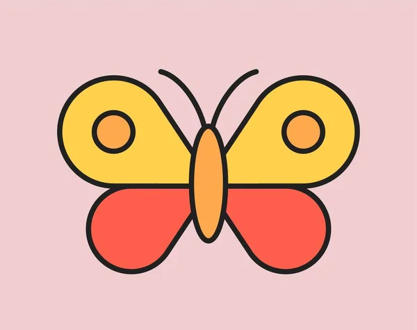 复古蝴蝶的概念 社交网络和信使的反应更贴心 昆虫长着红色的翅膀 象征着夏天和春天的到来 卡通平面矢量插图 — 图库矢量图片