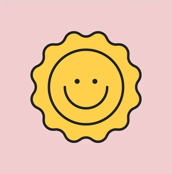 复古的情感概念 黄色微笑为社交网络和信使 积极向上和乐观 情绪和感觉 嬉皮风格贴纸 卡通平面矢量插图 — 图库矢量图片
