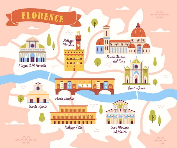 Mapa Florencia Plano Ciudad Italiana Con Vistas Turismo Viajes Edificios — Vector de stock