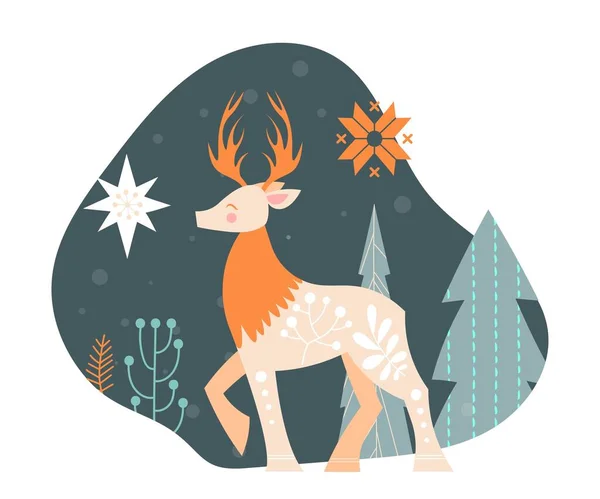 Scandinavian Composition Deer Design Element Greeting Postcard Bohemian Style Animal — Stock Vector