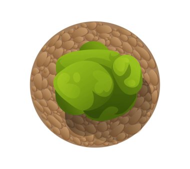 Peyzaj elemanı üst görünümü. Taş döşeli bahçedeki güzel yeşil çalı. Tasarım projesi ya da planı için nesne. Çizgi film düz vektör çizimi beyaz arkaplanda izole edildi